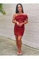 Short Sleeveless Velvet Sequin Burgundy Sheath Evening Prom Dress Canada Online