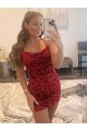 Short Sleeveless Velvet Sequin Burgundy Sheath Prom Dress Canada Online