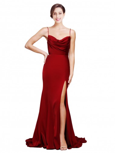 Sweep Train Sleeveless Stretch Satin Burgundy Sheath Black Tie Prom Dress Canada Online