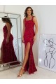 Long Sleeveless Velvet Sequin Burgundy Sheath Prom Dress Canada Online