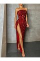 Long Sleeveless Velvet Sequin Burgundy Sheath Strapless Prom Dress Canada Online