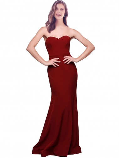 Long Sleeveless Stretch Crepe Burgundy Sheath Prom Dress Canada Online