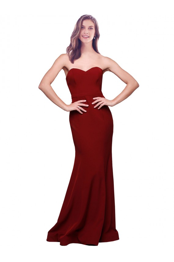 Long Sleeveless Stretch Crepe Burgundy Sheath Prom Dress Canada Online