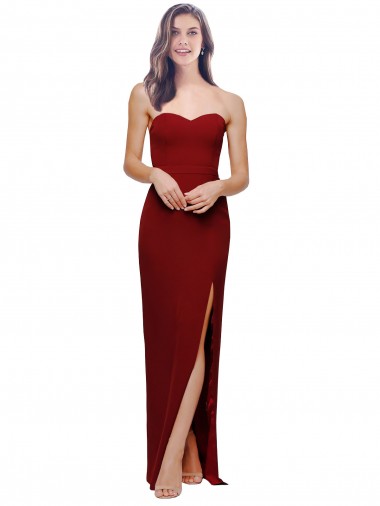 Long Sleeveless Stretch Crepe Burgundy Sheath Low Back Prom Dress Canada Online