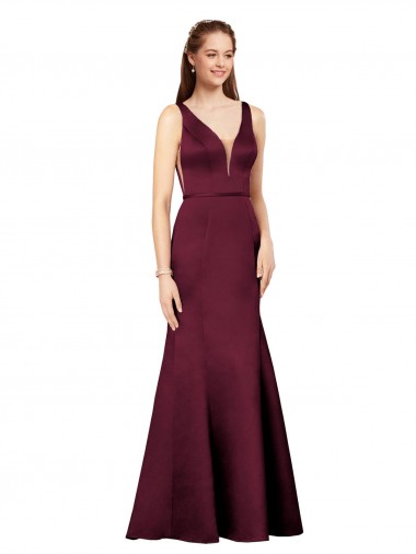 Long Sleeveless Satin Burgundy Sheath Prom Dress Canada Online