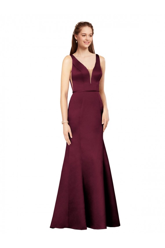 Long Sleeveless Satin Burgundy Sheath Prom Dress Canada Online