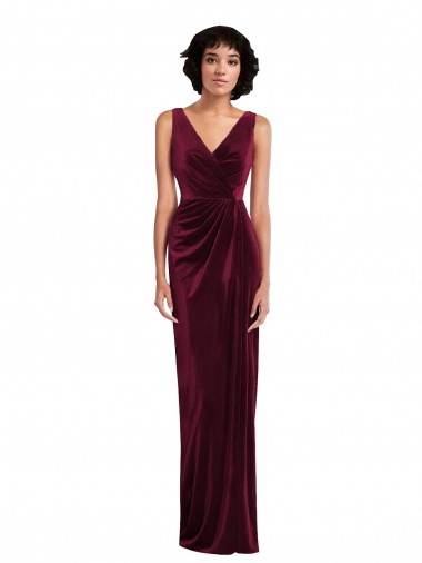 Long Sleeveless Stretch Velvet Burgundy Sheath Prom Dress Canada Online
