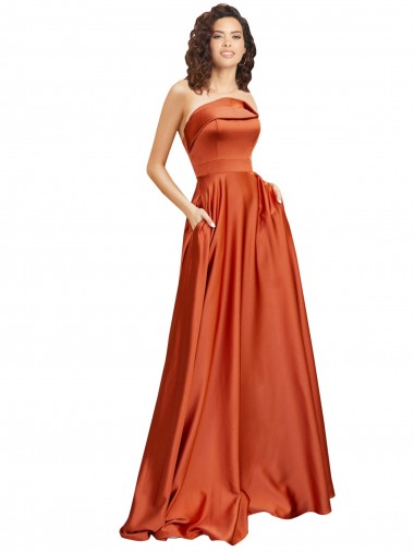 Sweep Train Sleeveless Silky Satin Burnt Orange A-Line Prom Dress Canada Online