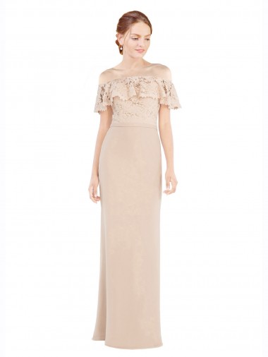 Long Sleeveless Soft Chiffon & Lace Champagne Off the Shoulder A-Line Prom Dress Canada Online