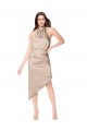 Midi Length Sleeveless Silky Satin Champagne Pink A-Line High Low Prom Dress Canada Online
