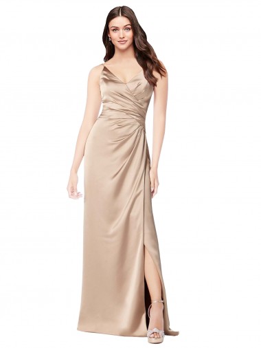 Long Sleeveless Silky Satin Champagne Pink A-Line Prom Dress Canada Online