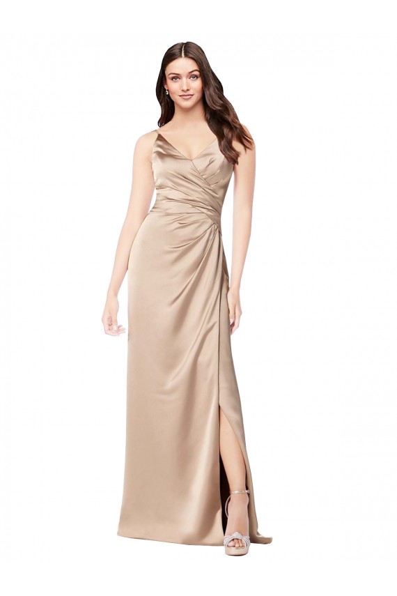 Long Sleeveless Silky Satin Champagne Pink A-Line Prom Dress Canada Online