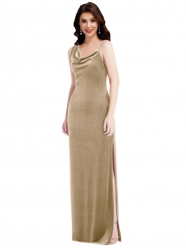 Long Sleeveless Stretch Velvet Champagne Sheath Black Tie Prom Dress Canada Online
