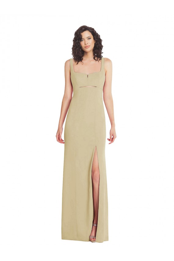 Long Sleeveless Stretch Crepe Champagne Trumpet Prom Dress Canada Online