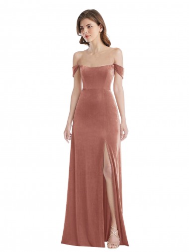 Long Sleeveless Stretch Velvet Cinnamon Rose A-Line Prom Dress Canada Online
