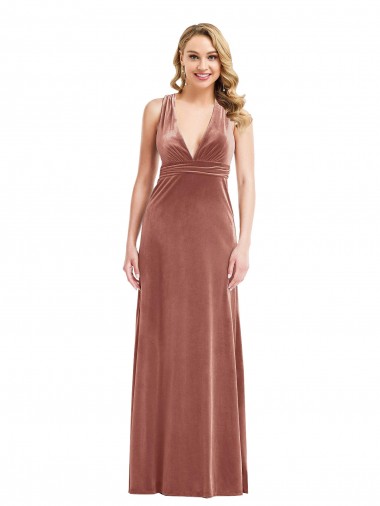 Long Sleeveless Stretch Velvet Cinnamon Rose A-Line V-Neck Prom Dress Canada Online
