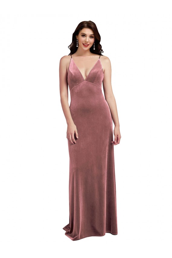 Long Sleeveless Stretch Velvet Cinnamon Rose A-Line Low Back Prom Dress Canada Online