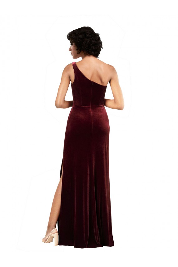 Long Sleeveless Stretch Velvet Burgundy Column Prom Dress Canada Online