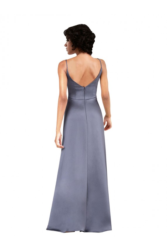 Long Sleeveless Silky Satin Black Column Prom Dress Canada Online