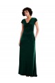 Long Cap Sleeves Stretch Velvet Dark Green A-Line Black Tie Prom Dress Canada Online