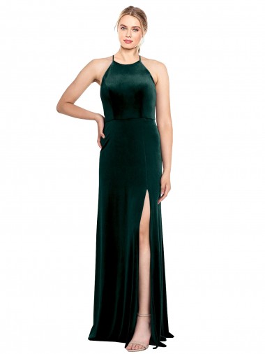 Long Sleeveless Stretch Velvet Dark Green Spaghetti Straps A-Line Prom Dress Canada Online