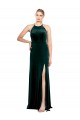 Long Sleeveless Stretch Velvet Dark Green Spaghetti Straps A-Line Prom Dress Canada Online