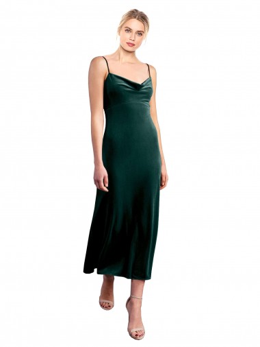 Midi Length Sleeveless Stretch Velvet Dark Green A-Line Prom Dress Canada Online