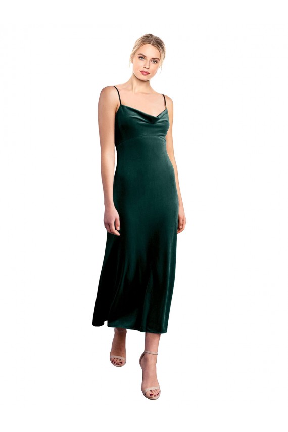 Midi Length Sleeveless Stretch Velvet Dark Green A-Line Prom Dress Canada Online