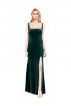Long Sleeveless Stretch Velvet Dark Green A-Line Square Neck Prom Dress Canada Online