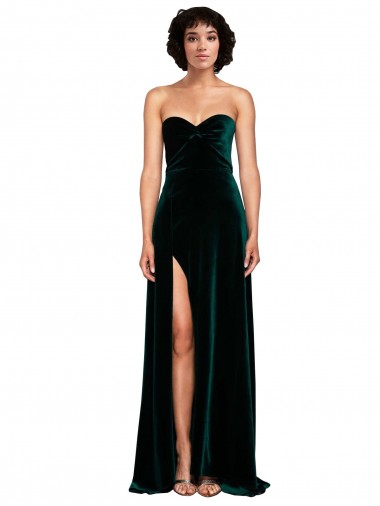 Sweep Train Sleeveless Stretch Velvet Dark Green A-Line Prom Dress Canada Online