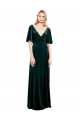 Long Flutter Sleeves Stretch Velvet Dark Green A-Line Prom Dress Canada Online