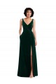 Long Sleeveless Stretch Velvet Dark Green V-Neck V-Neck Prom Dress Canada Online