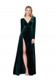 Sweep Train Long Sleeves Stretch Velvet Dark Green A-Line Black Tie Prom Dress Canada Online