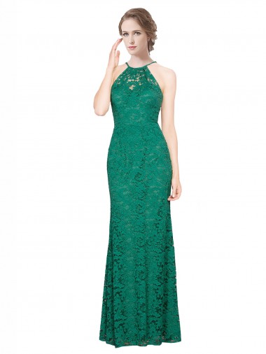 Long Sleeveless Lace Dark Green Mermaid Prom Dress Canada Online