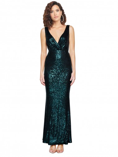 Long Sleeveless Sequin Dark Green Mermaid Prom Dress Canada Online