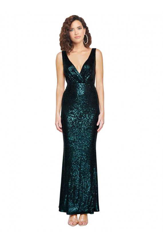 Long Sleeveless Sequin Dark Green Mermaid Prom Dress Canada Online