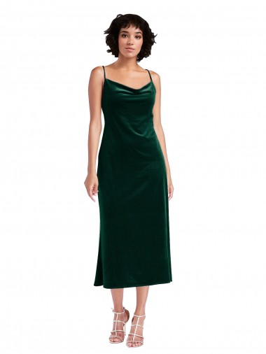 Midi Length Sleeveless Stretch Velvet Dark Green Sheath Black Tie Prom Dress Canada Online
