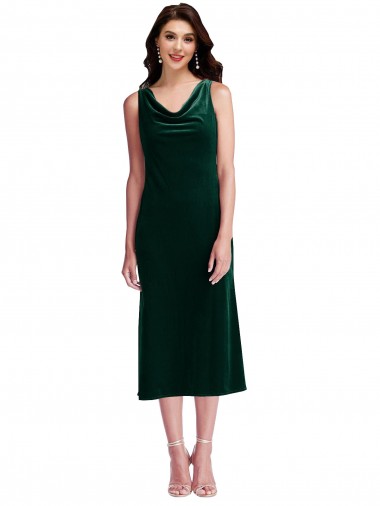 Midi Length Sleeveless Stretch Velvet Dark Green Sheath Prom Dress Canada Online