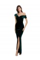 Long Sleeveless Stretch Velvet Dark Green Off the Shoulder Sheath High Low Prom Dress Canada Online