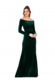 Long Long Sleeves Stretch Velvet Dark Green Sheath Prom Dress Canada Online