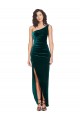 Long Sleeveless Stretch Velvet Dark Green Sheath High Low Prom Dress Canada Online
