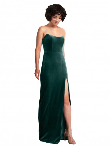 Long Sleeveless Stretch Velvet Dark Green Sheath Black Tie Prom Dress Canada Online