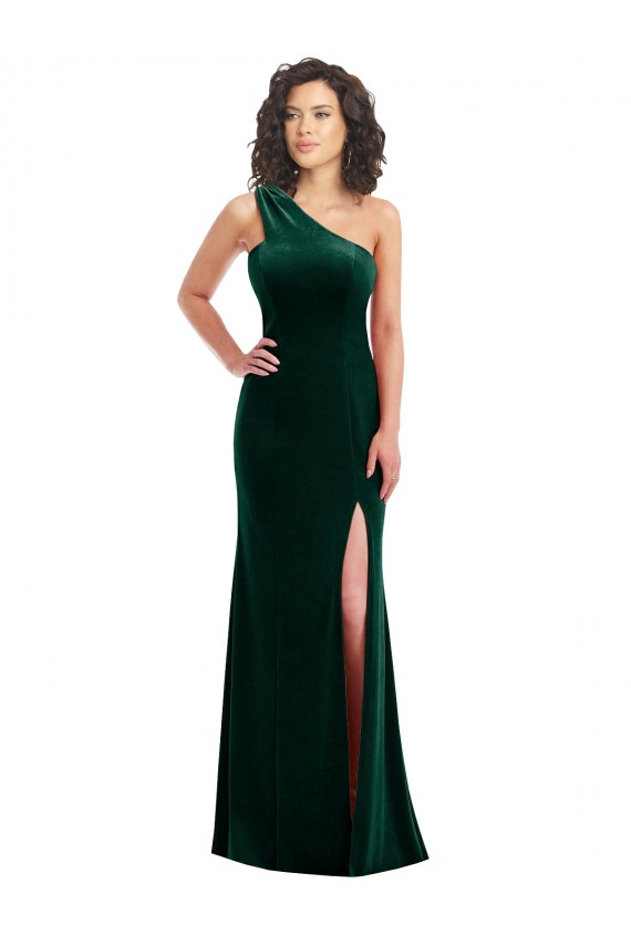 Long Sleeveless Stretch Velvet Dark Green Trumpet Black Tie Prom Dress Canada Online