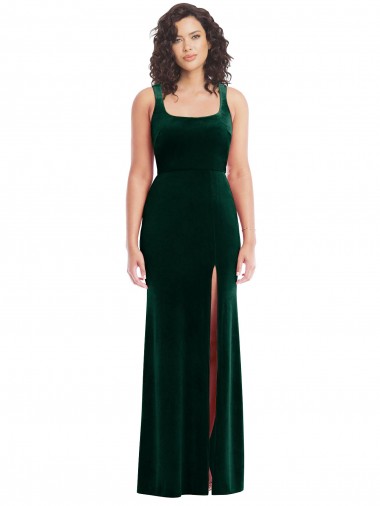 Long Sleeveless Stretch Velvet Dark Green Trumpet Prom Dress Canada Online
