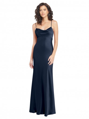 Long Sleeveless Stretch Satin Dark Navy A-Line Black Tie Prom Dress Canada Online