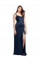 Long Sleeveless Stretch Satin Dark Navy A-Line Low Back Prom Dress Canada Online