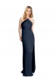 Long Sleeveless Stretch Satin Dark Navy Halter Neck A-Line Prom Dress Canada Online