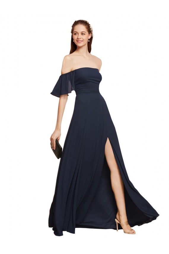 Long Sleeveless Soft Chiffon Dark Navy A-Line Prom Dress Canada Online