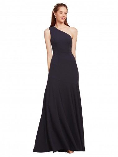 Long Sleeveless Stretch Crepe Dark Navy One Shoulder A-Line Prom Dress Canada Online