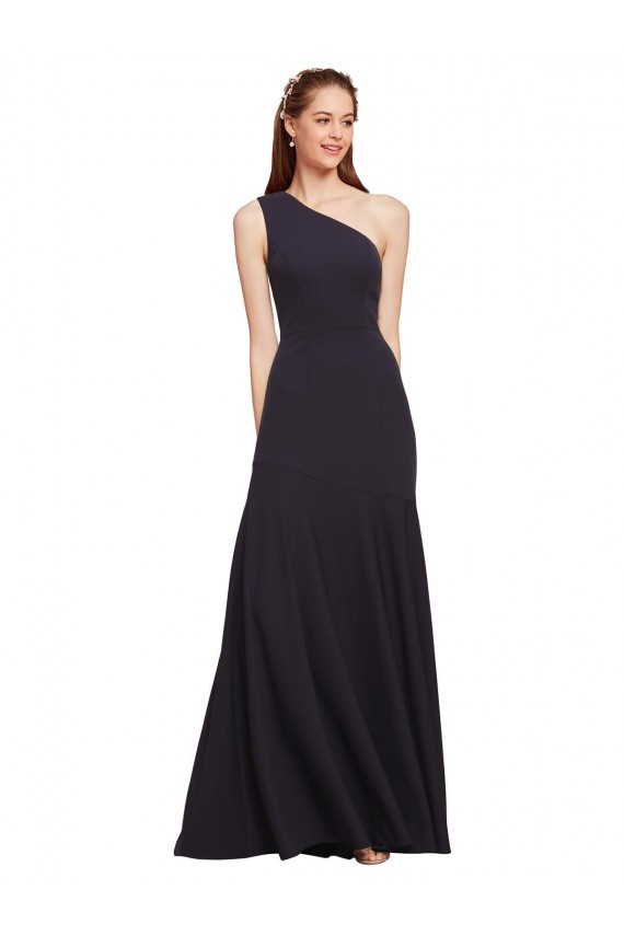 Long Sleeveless Stretch Crepe Dark Navy One Shoulder A-Line Prom Dress Canada Online